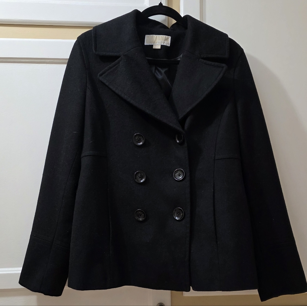 Michael Kors Classic Black Double-Breasted Women's Pea Coat